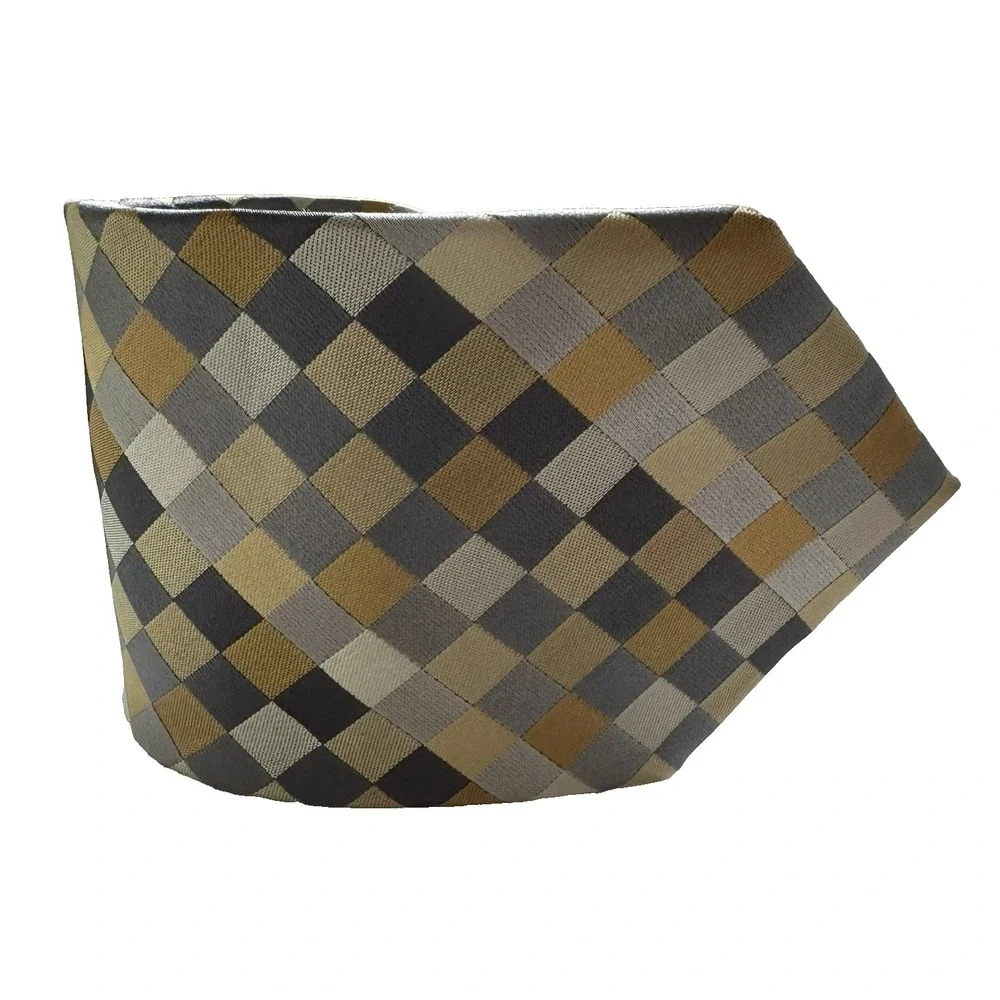 Bugatti Men's‎ Necktie 100% Silk Geometric Checkered Pattern Gray Gold